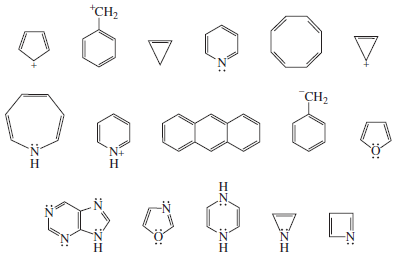 Which of the following compounds are aromatic? Are any antiaromatic?