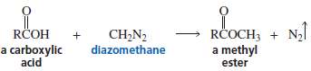 Diazomethane can be used to convert a carboxylic acid into