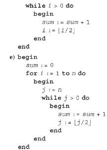 In each of the following pseudocode program segments, the integer