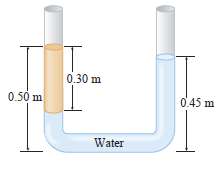 A U-shaped tube is partly filled with water and partly