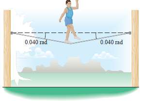 A tightrope walker who weighs 640 N walks along a