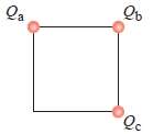 Three equal charges are placed on three corners of a
