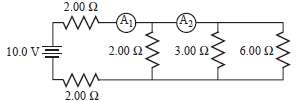A1 and A2 represent ammeters with negligible resistance. What are