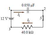 In the circuit, the capacitor is initially uncharged. At t
