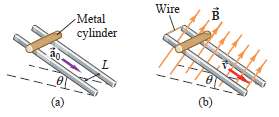 A solid metal cylinder of mass m rolls down parallel