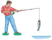 A fisherman is holding a fishing rod with a large