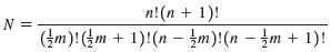 For a CASSCF(m,n) calculation, the number N of singlet CSFs