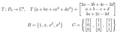 Compute the matrix representation of T relative to the bases