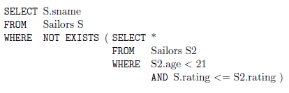 Consider the instance of the Sailors relation shown in Figure