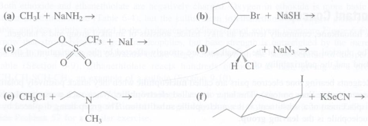 For each reaction shown here, identify the nucleophile, its atom,