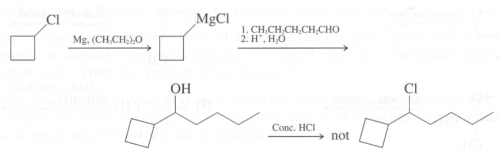 In an attempt to make 1-chloro-l-cyclobutylpentane, the following reaction sequence