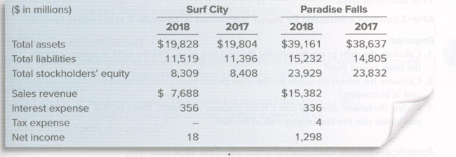 Selected financial data for Surf City and Paradise Falls are