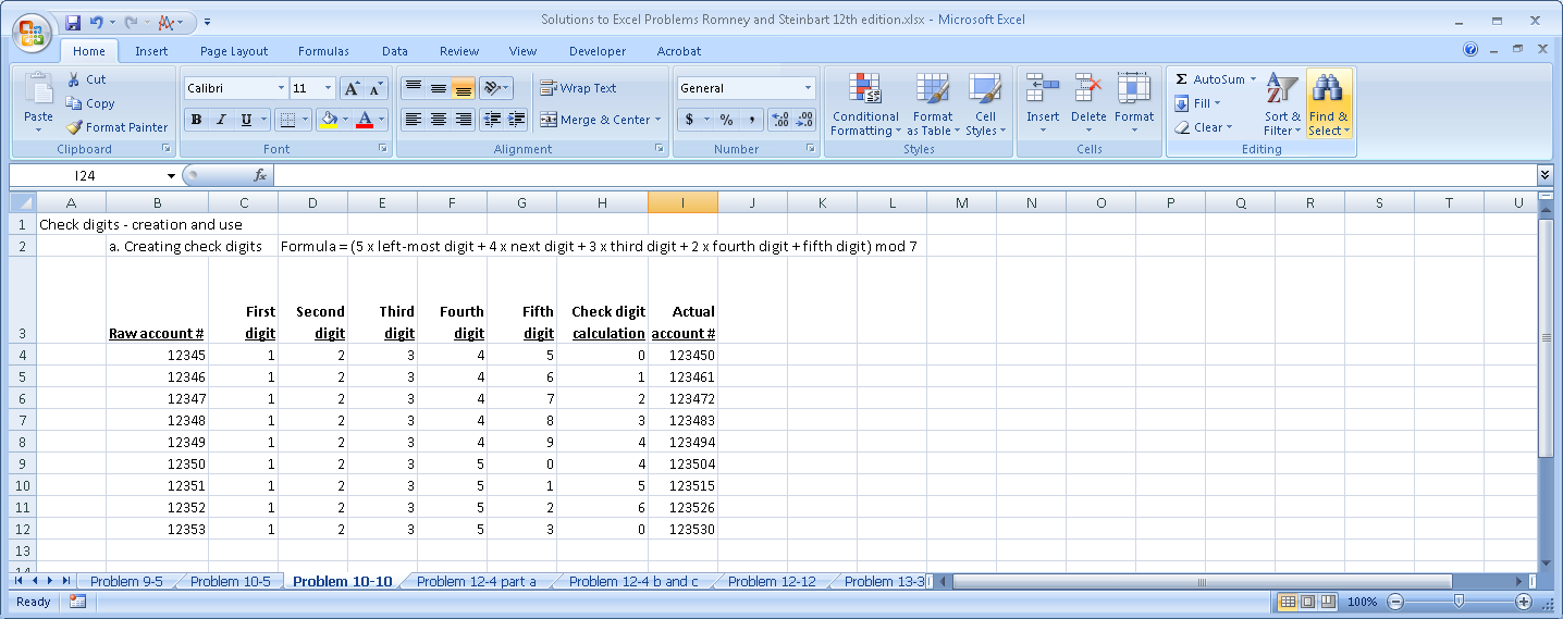 Creating and testing check digits.
a. Create a spreadsheet that will