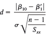 The probability of a type II error for the t