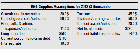 An Excel spreadsheet containing R&E Supplies' 2012 pro forma financial