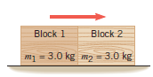Two blocks are sliding to the right across a horizontal