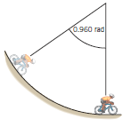 A bicycle is rolling down a circular portion of a