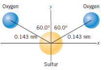 The drawing shows a sulfur dioxide molecule. It consists of