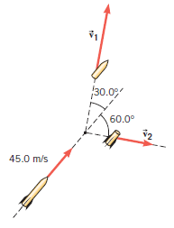 A fireworks rocket is moving at a speed of 45.0