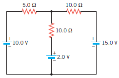 Determine the voltage across the 5.0-Î© resistor in the drawing.