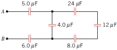Determine the equivalent capacitance between A and B for the
