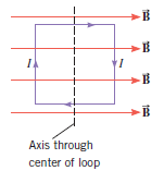 A square, current-carrying loop is placed in a uniform magnetic