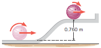 A bowling ball encounters a 0.760-m vertical rise on the