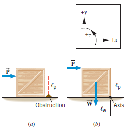 The figure shows a uniform crate resting on a horizontal