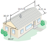 A house has a roof with the dimensions shown in