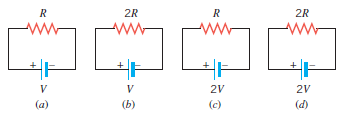 Each of the four circuits in the drawing consists of