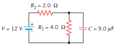 The circuit in the drawing shows two resistors, a capacitor,