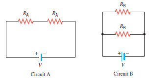 The drawing shows two circuits, and the same battery is