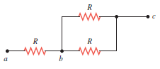The circuit in the drawing contains three identical resistors. Each