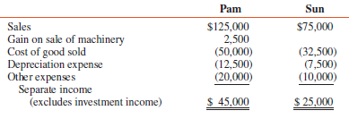 A summary of the separate income of Pam Corporation and