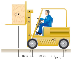 A 3200-lb forklift truck is used to lift a 1700-lb