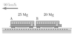 A light train made up of two cars is traveling