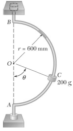 A small 200-g collar C can slide on a semicircular