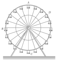People sit on a Ferris wheel at Points A, B,