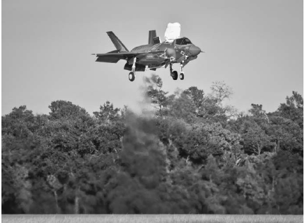 The 18000-kg F-35B uses thrust vectoring to allow it to