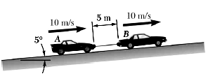 Car B is towing car A at a constant speed