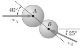 Two frictionless balls strike each other as shown. The coefficient
