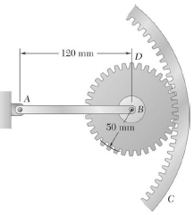 Arm AB rotates with an angular velocity of 20 rad/s