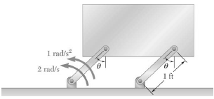 A rectangular plate swings from arms of equal length as