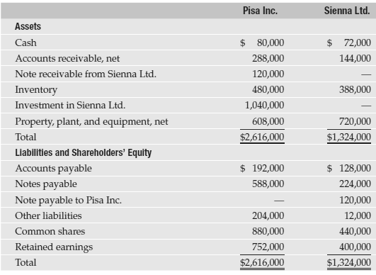 Pisa Inc. paid $1,040,000 to acquire all the common shares