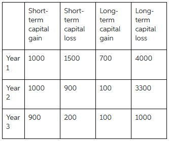 Long- Short- Short- Long- term term term term capital capital capital capital gain loss gain loss Year 1000 1500 700 400