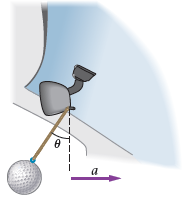 A 0.045-kg golf ball hangs by a string from the
