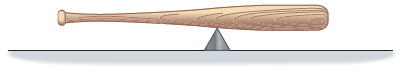 A baseball bat balances when placed on a fulcrum in