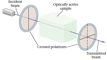 Incident beam Optically active sample Crossed polarizers- Transmitted beam 