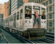 Spiderman uses his spider webs to save a runaway train