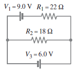 V1 =9.0 V R1 = 22N ww- R2 = 18 2 V3 = 6.0 V 